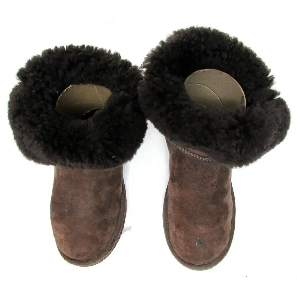Used UGG Bailey Button Boots 5991Y Big Kid Youth Sz US 5 brown Suede Sheepskin